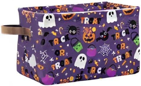 Happy Halloween Purple Storage Basket Fabric Kitchen Baskets Pumpkin Skull Ghost Bat Trick or Treat Open Home Storage Bins Boxes Foldable for Candy Toy Decorations Baskets 2 Pack 16×12×8 Inches