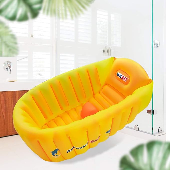 | Inflatable Baby Bathtub,Newborn Bathtub Seat for Infant,Non-Slip Baby Pool for Sitting up,Foldable Toddler Tub Shower,Portable Travel Bath for Kids 0-6 Year (Orange, Animal Print)