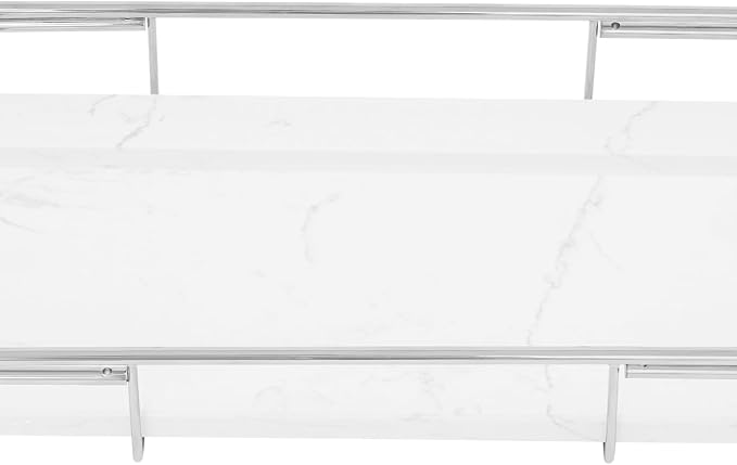 Expandable Bathtub Tray – 26.77" to 35.43" Adjustable Bathtub Caddy | with Natural Marble Board, Raised Guardrails, Tablet/Phone Stand – Home Spa Accessory for Bath, Holds 44 lbs (Silver+White)