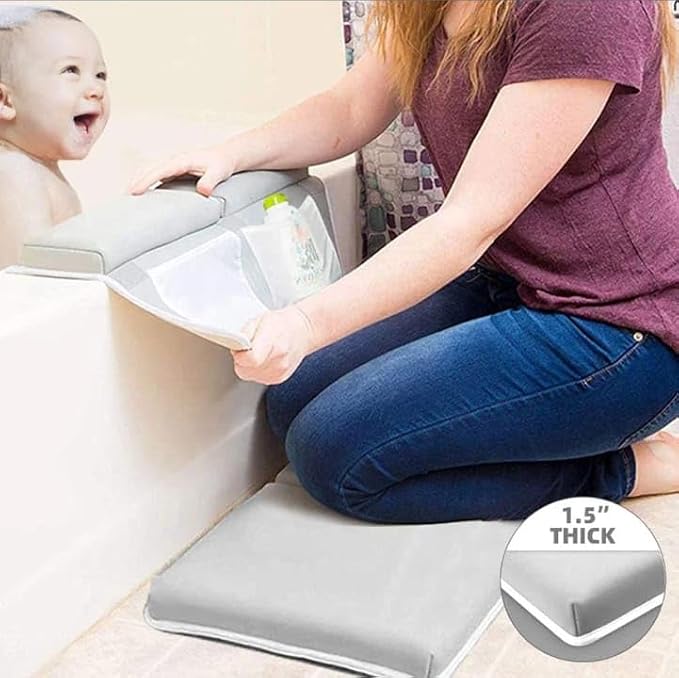 BRH Baby Bath Kneeler & Elbow Rest pad Set for Bath Toys,Baby Bathtub – 1.5 inches Thick Cushion, Non-Slip, 4 Mesh Pockets, Baby Essentials knelling pad, Baby Bath mat