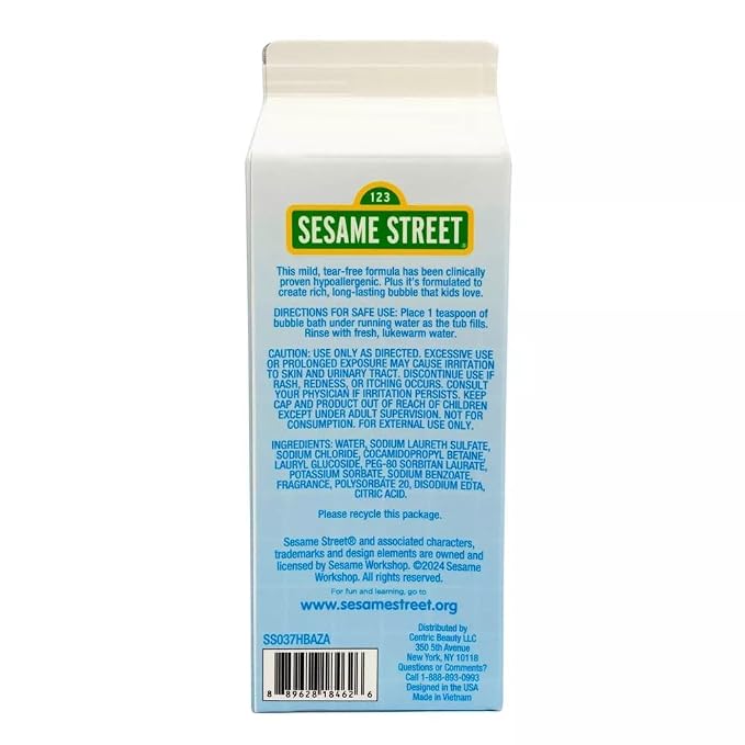 Sesame Street Bubble Bath | Light Lemon Scent | Tear Free | Dye, Paraben, & Phthalate Free | Hypoallergenic | 24 oz (710 ml)