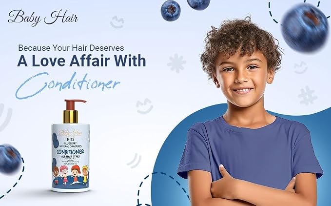 BABY HAIR - Blueberry Mineral Kids Hair Conditioner, Sulfate-Free Toddler Hair Conditioner, Hair Conditioner for Kids with Blueberry & Strawberry Oil, Aloe Vera, and Biotin, 10 fl.oz