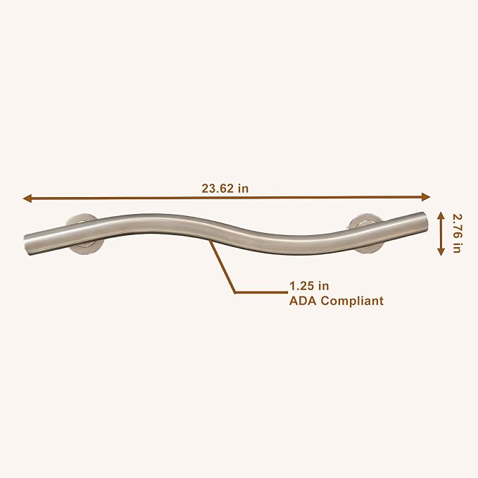 Handicap Grab Bars, Wave Shaped 2 Pack 24 Inch Grab Bars for Shower, 304 Stainless Steel ADA Grab Bars for Bathtubs and Showers, Safety Shower Handles for Elderly, Disabled (Polished Chrome)