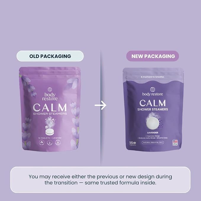 BodyRestore Shower Steamers Aromatherapy, Self Care Gifts, Calm 15 Pack | Birthday Gifts for Women & Men, Spa Relaxation & Stress Relief Sleep Care, Lavender Essential Oil Tablets