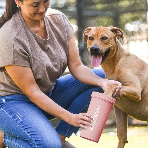 Dexas MudBuster Large Dog Paw Cleaner, Blush, Fits 2.5"-3.5" Wide Paws, Gentle Silicone Bristles for Quick, Easy Cleaning