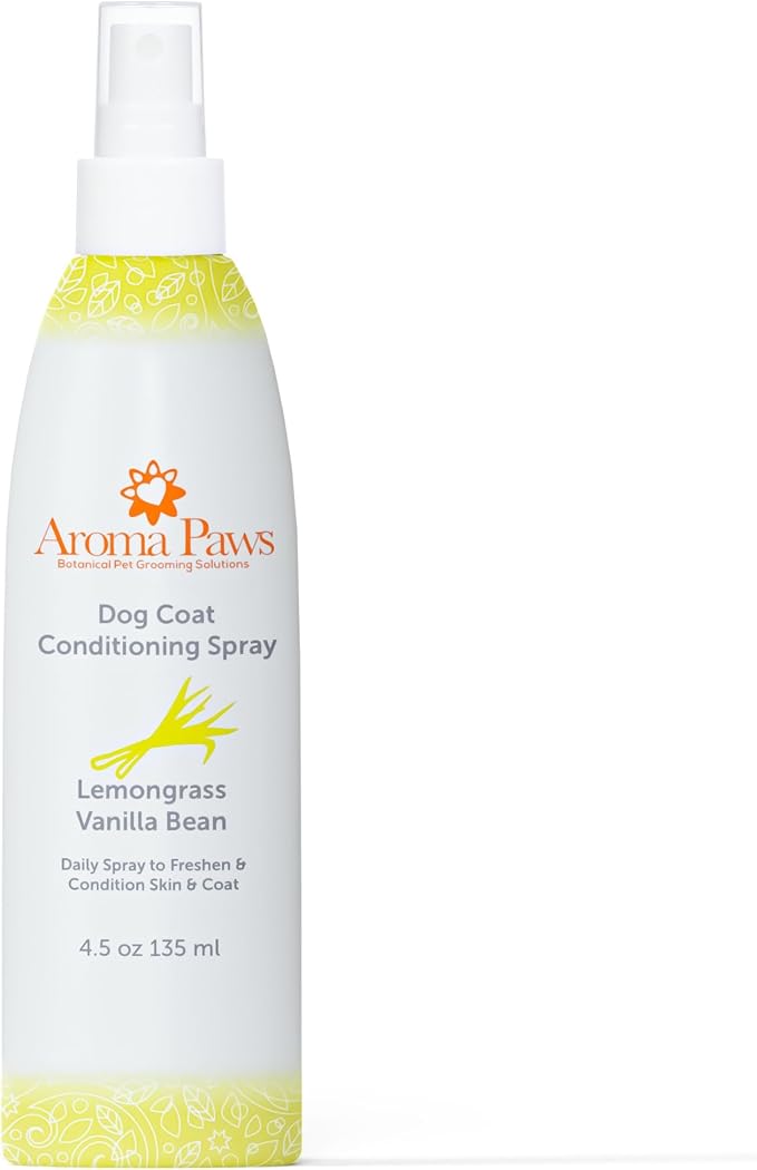 Dog Coat Conditioning Spray - Pet-Friendly Detangler Spray with Natural Essential Oils for Dogs - Daily Dog Spray to Eliminate Odors and Knots - Lemongrass Vanilla Bean - 4.5 oz.