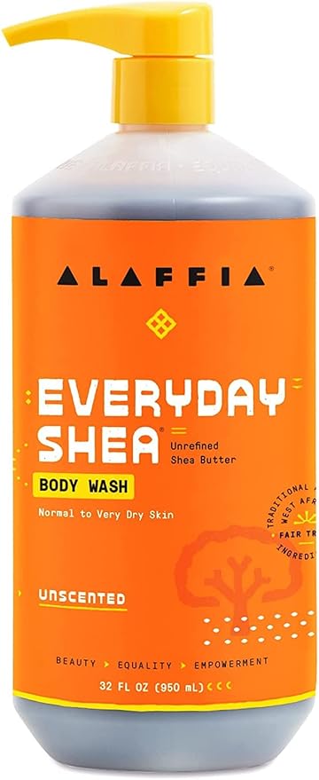 Alaffia Body Wash, Everyday Shea, Unscented 2-Pack – Gentle Skin Cleanser, Shower Gel for Normal to Very Dry Skin, 32 Oz Ea
