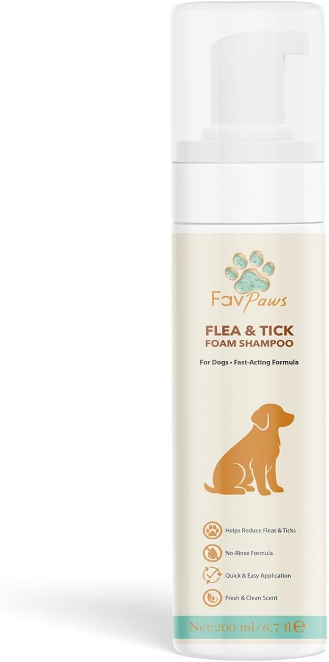 Flea & Tick Dog Waterless Foam Shampoo – No Rinse Grooming Formula – Gentle Care Coat Cleansing – Fresh Clean Scent – Dry Shampoo for Dogs and Puppies-200 ml (6.7 fl oz)