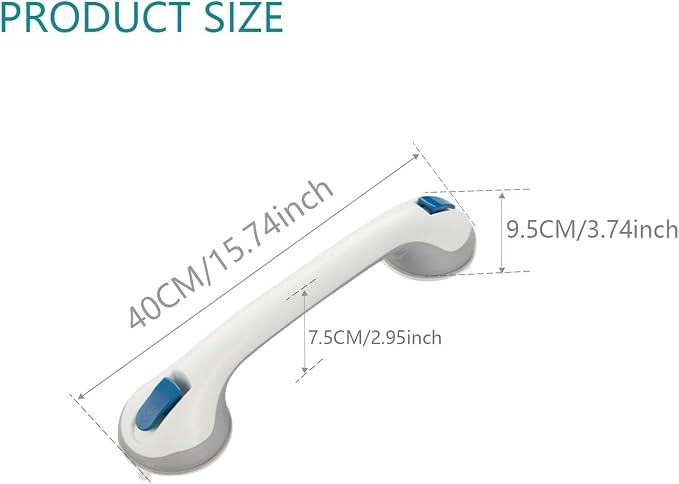Grab Bars for Bathtubs and Showers, Suction Cup Shower Handle, Removable No Drill Bathroom Safety Assist Grip, Tool Free Install for Seniors and Adults, Shower, Tub, Toilet, RV, 1 Pack