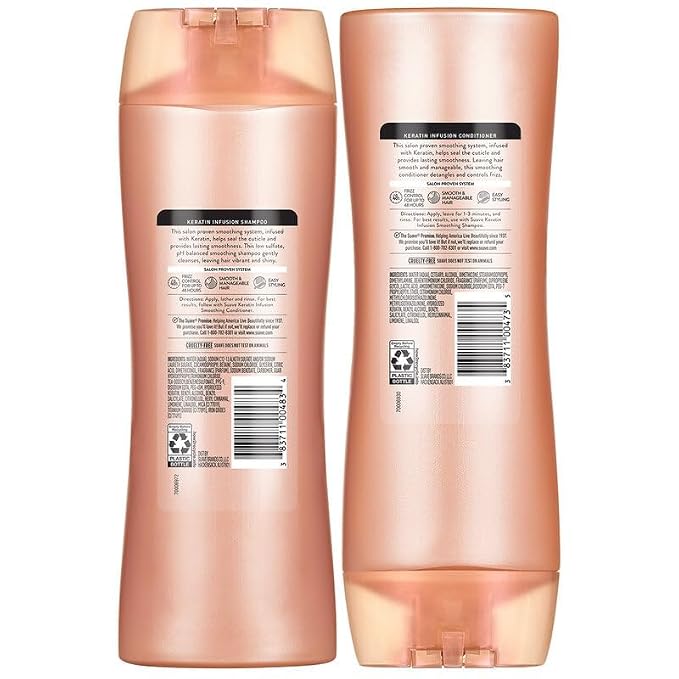 Suave Keratin Infusion Shampoo and Conditioner, Smoothing – Anti-Frizz Hair Products for Women & Men, 12.6 Oz Ea