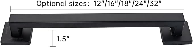 Joyrain ADA Square Grab Bar 16/24/32 Inch - 500lb Capacity Safety Rail for Elderly, Non-Slip Bathroom Handle (Matte Black, 12 inch)