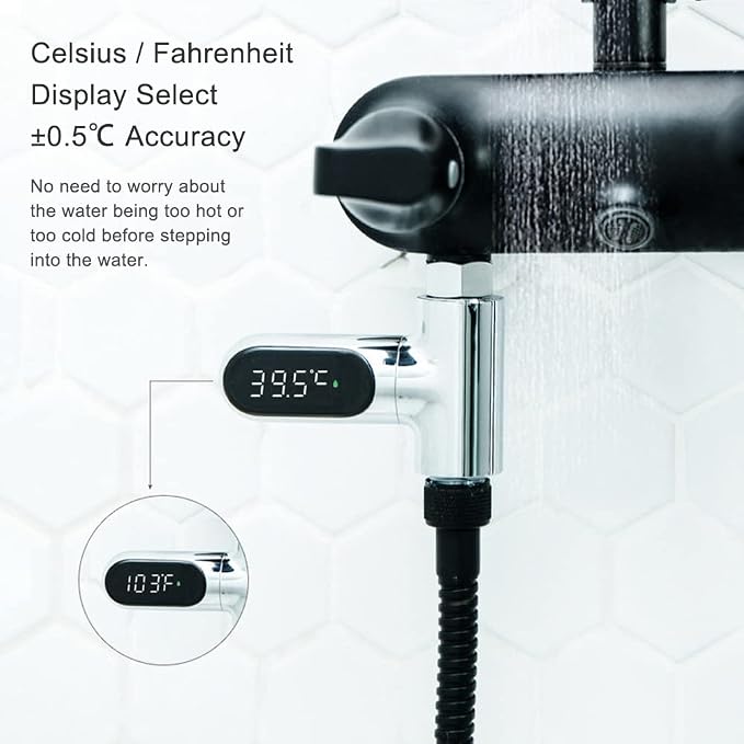 Water Bath Thermometer LED Digital Shower Temperature Display 5~85℃ Baby Bath Water Thermometer Celsius/Fahrenheit Display 360° Rotating Screen for Kids Adults Home Kitchen Bathroom