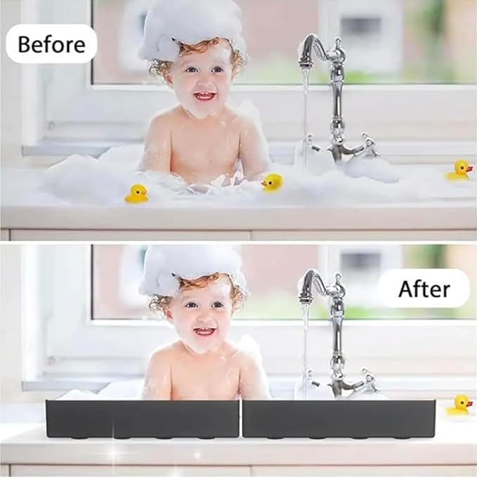 2-Pack Silicone Splash Guard for Bathtub & Sink in Green – Kids Bath Water Barrier with Suction Cups, Toy Tray Holder & Shelf – Toddler Bathroom Accessories for Mess-Free Bath Time!
