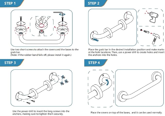 AmazerBath Grab Bars for Shower 9" L x 1" D, Handicap Shower Grab Bars for Senior Anti Slip, Shower Safety Bars for Wall Stainless Steel, Holds up to 500LBs, Brushed Nickel