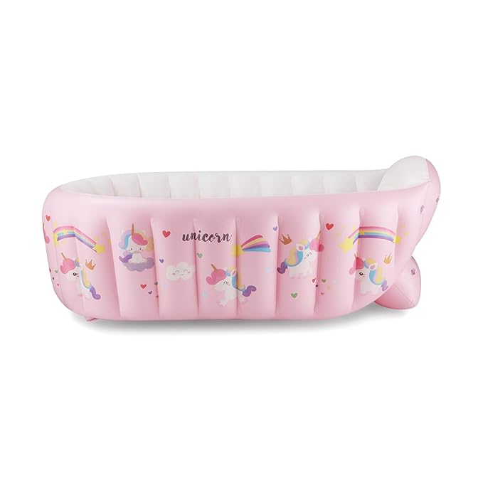 PandaEar Baby Inflatable Bathtub, Portable Travel Baby Infant Bath Tub Toddler Bathtub with Air Pump, Foldable Non-Slip Shower Basin Mini Air Swimming Pool for Newborn (Whale Blue) (Pink)
