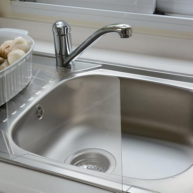 VOSAREA Acrylic Sink Splash Guard, Freestanding Kitchen Splash Panel Barrier Behind Faucet Kitchen Island Sink Backsplash Guard 13.76x8.25in