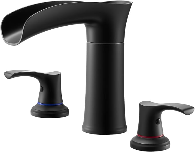 VEVOR Roman Tub Faucet, 3 Hole Waterfall Bathtub Faucet, Zinc Alloy Bath Tubs Faucets Set with 2 Handles, Deck Mount Bath Tub Faucets Set for Pet Washing, Baby Care, Adult Bathing, Matte Black