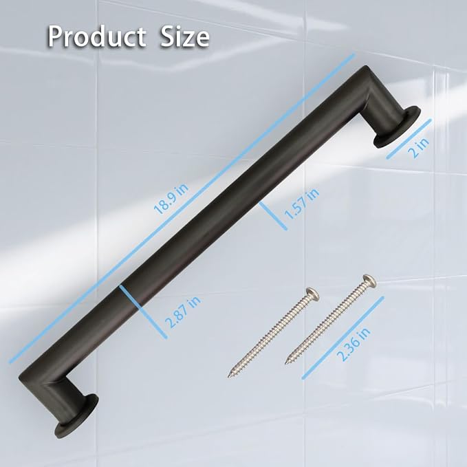 18 in Right Angle Bar, ADA Shower Handle, Polished Chrome, 2 Pack | 304 Stainless Steel, Right Angle Modern Design, ADA Compliant, Easy-Clean Polished Chrome, Safety Handrails for Bath & Shower