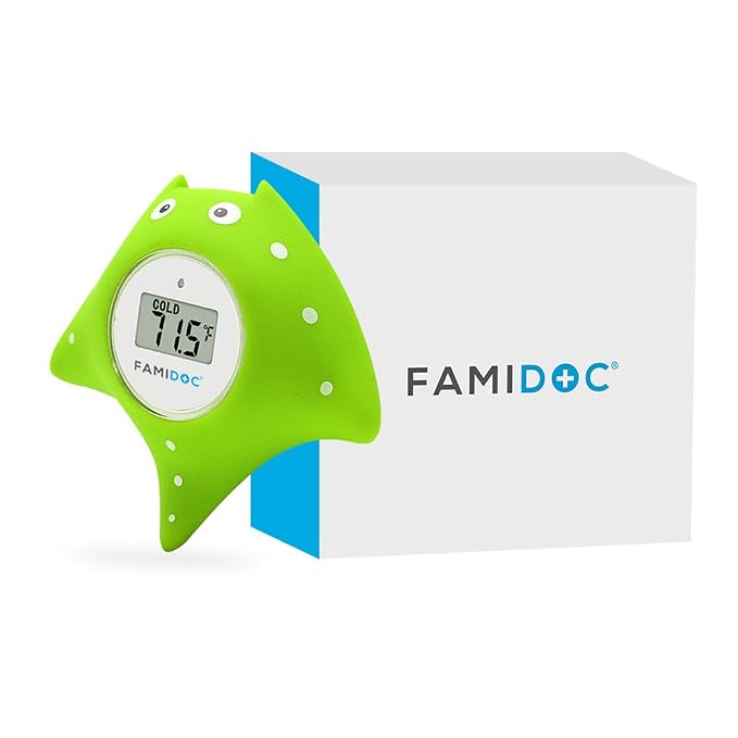 Baby Bath Thermometer with Room Thermometer - Famidoc FDTH-V0-22 New Upgraded Sensor Technology for Baby Health Bath Tub Water Temperature Floating Toy (Green)
