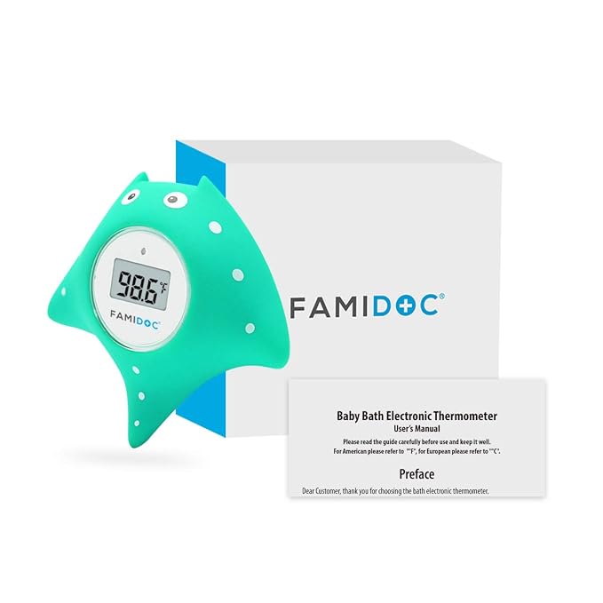 Baby Bath and Room Thermometer - Famidoc FDTH-V0-22 New Upgraded Sensor Technology for Baby Health Bath Tub Thermometer Floating Toy (Blue)