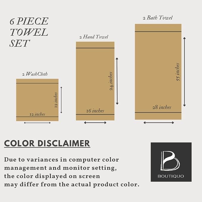 BOUTIQUO 6 Pack Cotton Towel Set, Contains 2 Bath Towels 28x55 inch, 2 Hand Towels 16x24 inch & 2 Wash Coths 12x12 inch, Ideal Everyday use, Ultra Soft Compact & Lightweight - Pink
