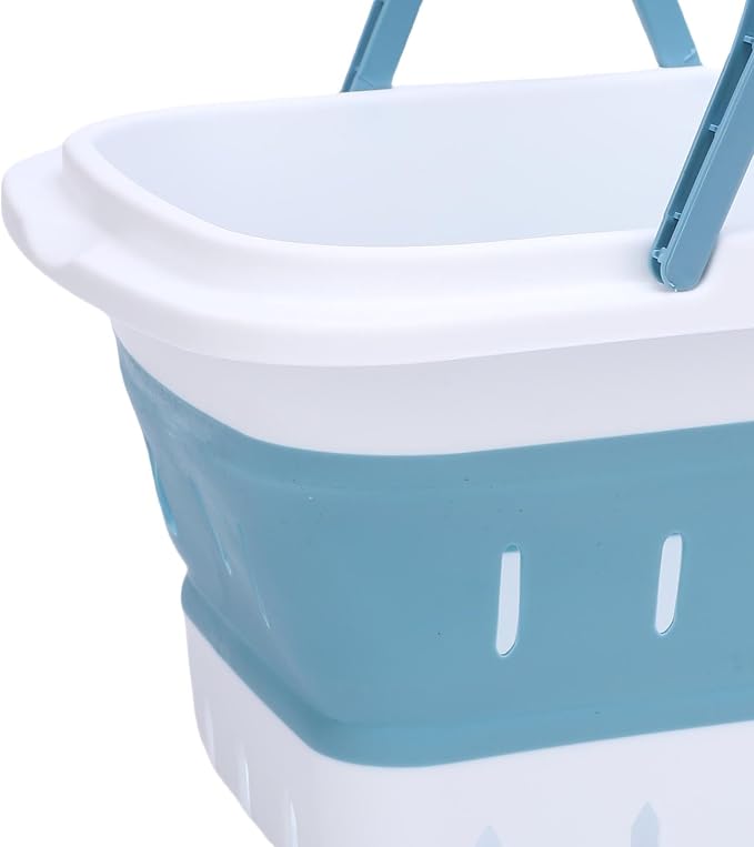 Brrnoo Folding Storage Basket, Bathtub Toy Storage Basket, Quick Drain Toy Organizer for Bathroom Kids Toys, Travel with Family Car Trunk Fruits Vegetables (Blue)