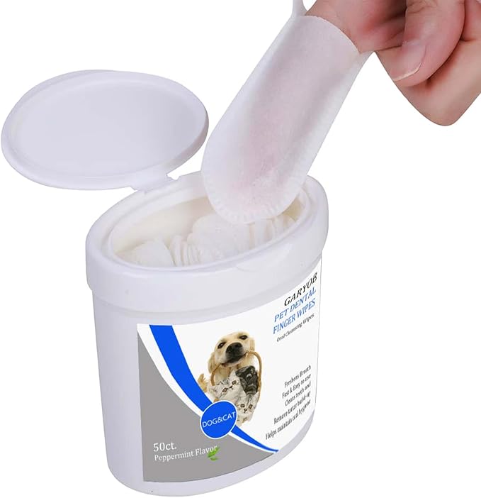 Pet Dental Fingers Wipes, Oral Cleansing Teeth Wipes Pads for Dogs and Cats - Optimize Oral Health, Freshen Breath- 50 Count