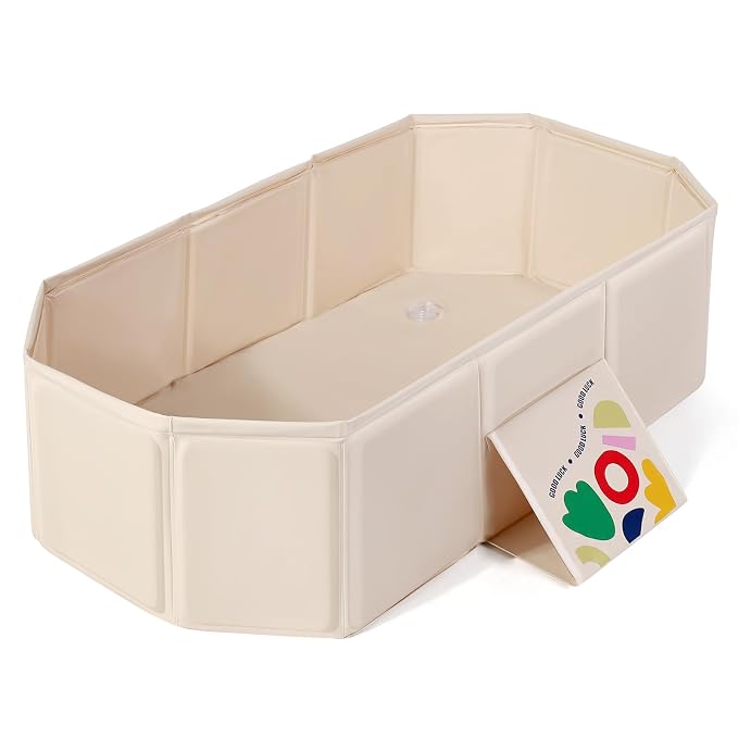 Orzbow Toddler Bathtub, Collapsible Baby Bathtub with Non-Slip Base, Portable Bath Tub for Kids Infant 12 Months+ Travel, Easy to Clean, Stable & Durable, Space-Saving, White