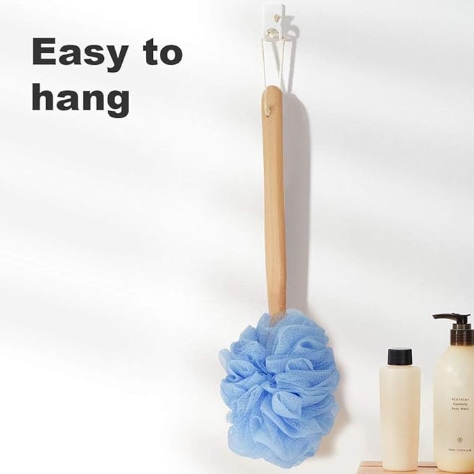 Back Scrubber for Shower & Body, Long Handle Bath Brush with Loofah Sponge, Exfoliating Shower Brush for Men and Women