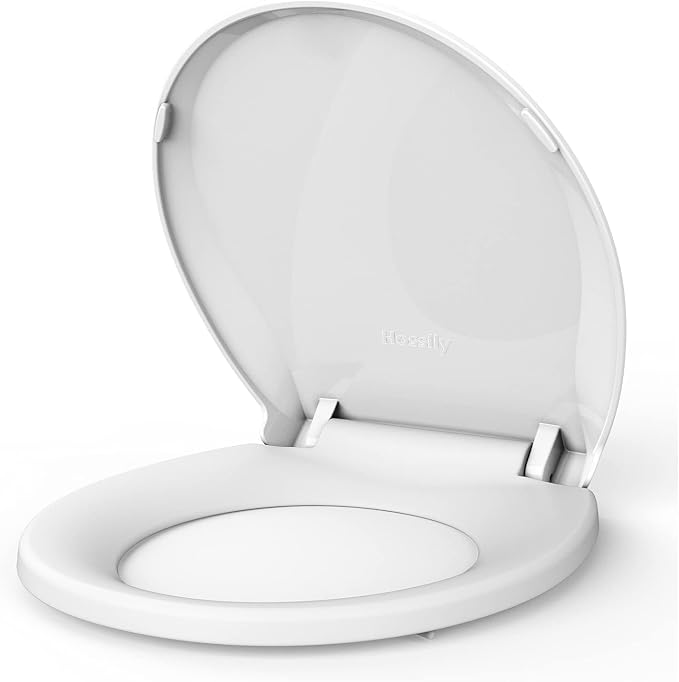 Round Toilet Seat Cover with Soft Close - Easy to Install, White Bathroom Toilet Seat Made of Tough PP Material