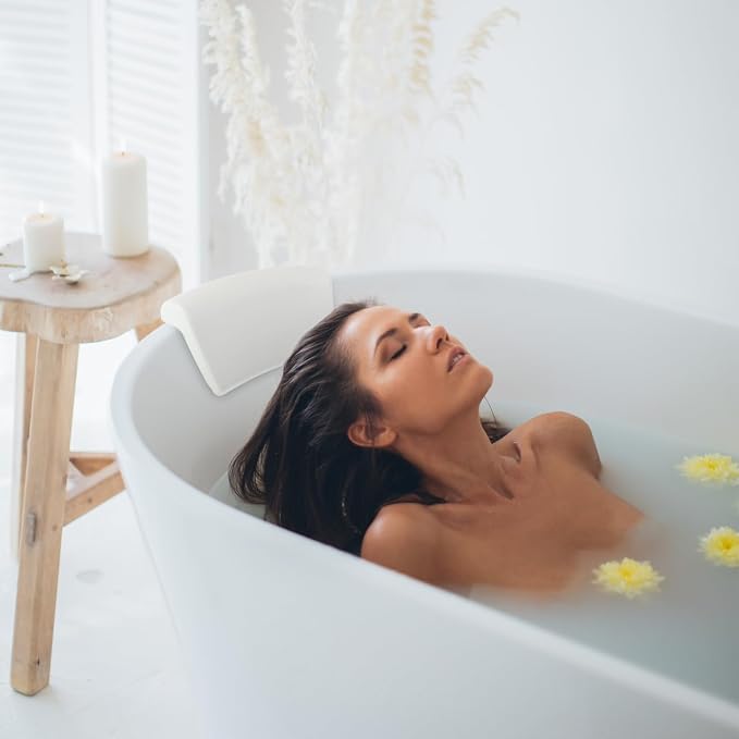 POPETPOP Bath Tub Pillow, Pu Bath Neck Pillows for Tub with 2 Suction Cups | Bath Essentials Neck Pillow for Head and Neck Support, Wave Bath Pillow for Home, Salon, Spa, Bathtub (11.59'' X 5.70'')
