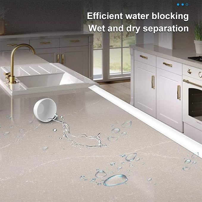 118inch Water Guard for Kitchen Sink,Silicone Rubber Kitchen Splash Guard, Corner Water Retaining Dam Strip for Countertop,Shower, Bathroom,Self Adhesive Caulk Seal Strip Edge Trim (Black)