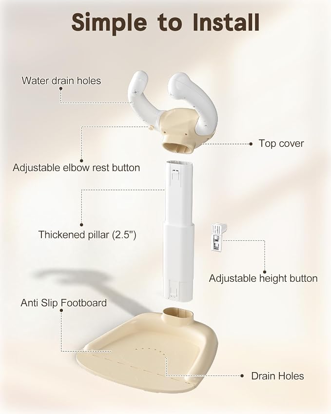 COOSEYA® Baby Shower Stand, Toddler Bath Stand Support with Thicker Colum, Anti-Pinch, Anti-Slip Base, Adjustable Shower Holder for Toddler Standing (Khaki)