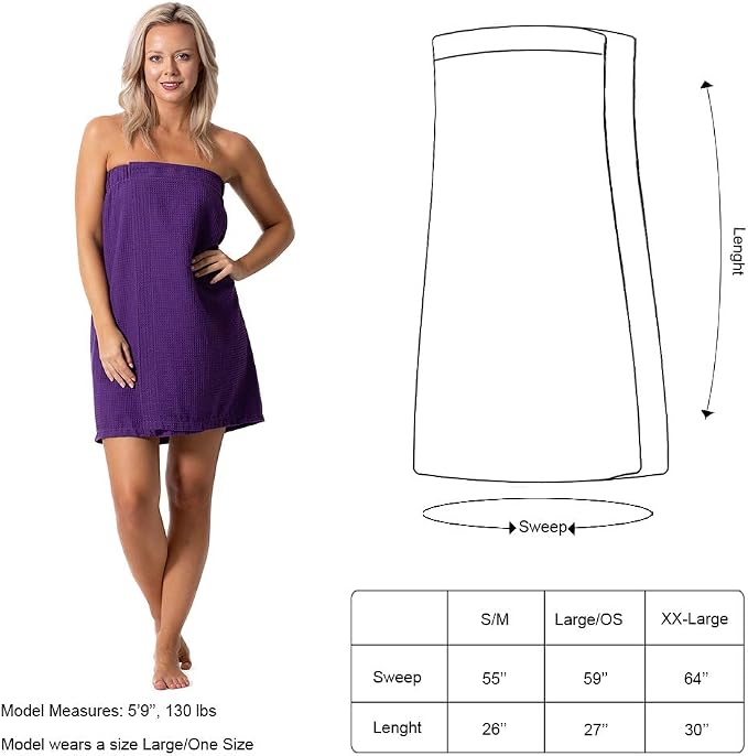 Turkish Linen Women’s Waffle Spa Body Wrap with Adjustable Closure