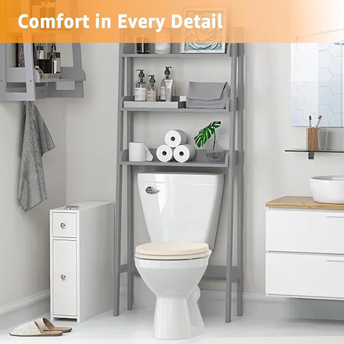 Toilet Seat Round 16.5 Inch with Quick Release-Quick Connect, Round Toilet Lid with Soft Close. PP Material Safe, Easy Clean and Install, Sturdy Accessories Never Loosen,2 Years Support, Almond