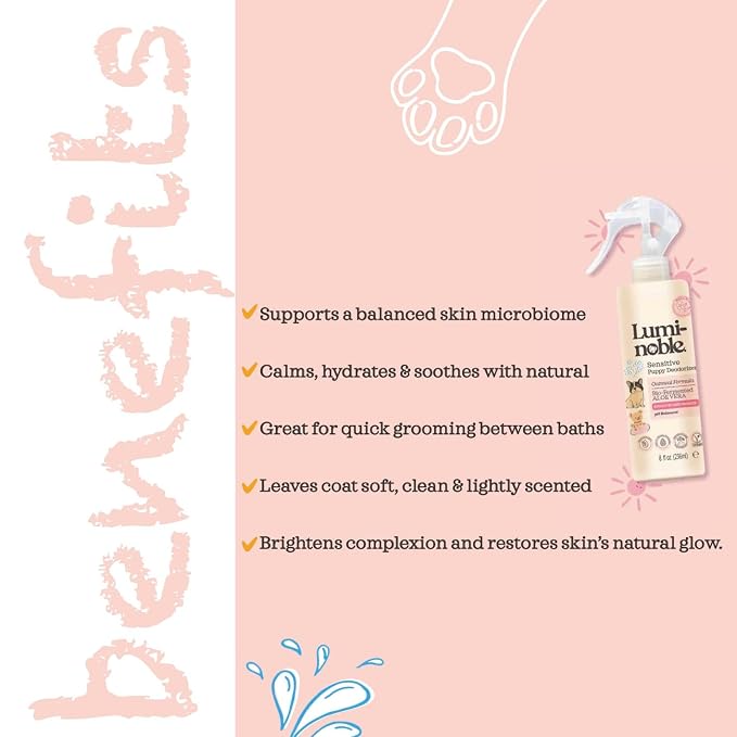 Sensitive Dog Deodorizing Spray Perfume, Oatmeal Pet Cologne, Hypoallergenic Detangler Spray, Alcohol Free, Pet Odor Neutralizer for Puppies, White Musk Scent to Refresh The Coat, Puppy Colonge, 8oz