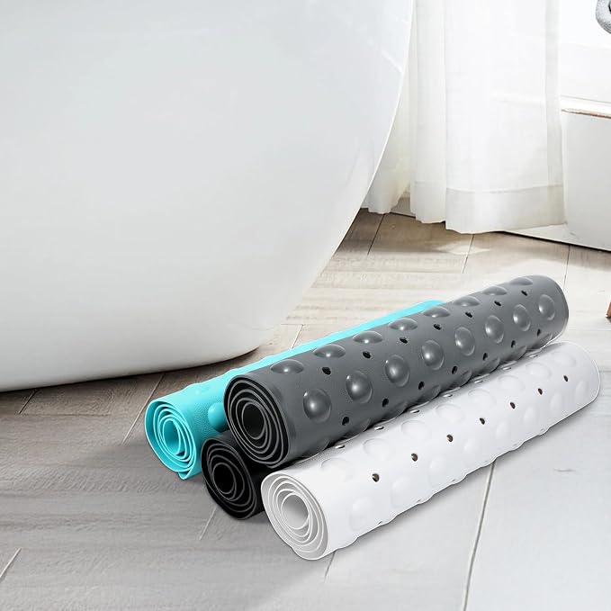 WarmSnow(TPE) Long Bathtub Mat Non Slip 39.5 x 16 Inch, Inside Shower Mats with Suction Cups & Drain Holes, Soft TPE Bath Mat for Tub, Quick-Drain Bathroom Floor Mats, Dark Gray