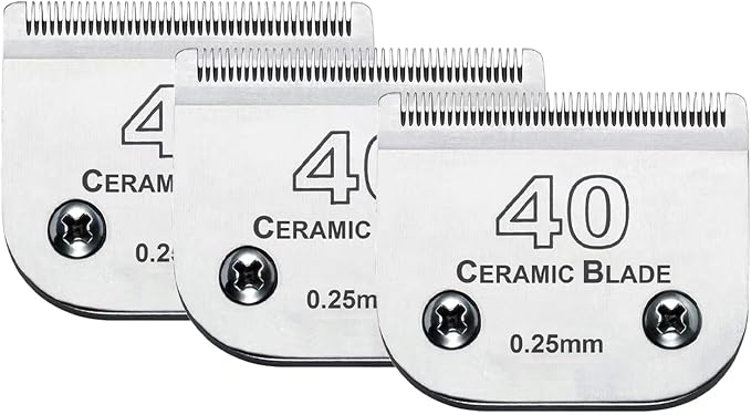 3PCS 40 Blades Dog Grooming Blades Compatible with Andis/Wahl Dog Clipper | Cut Length 1/100"(0.25mm),Dog Clipper Blade compatible with Oster A5 ,Ceramic Blade & Stainless Steel Blade