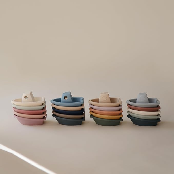 mushie Stackable Bath Boats Floating Toy (Ocean) | Made in Denmark