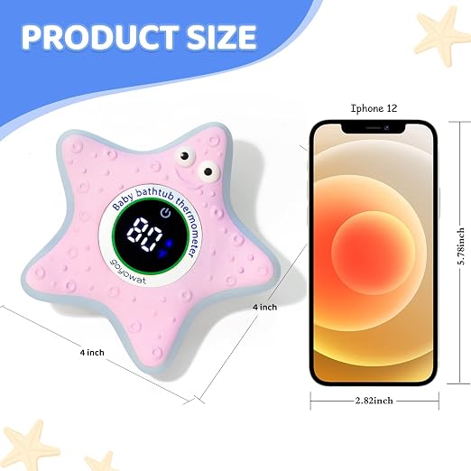 Baby Bathtub Thermometer with LED Display Screen+Pink Starfish toy-2-in-1 | Color Coded Alarm (Cold/Comfortable/hot) Bath Temperature Monitor, Adorable Floating Toys for Infants, Essential for Babies