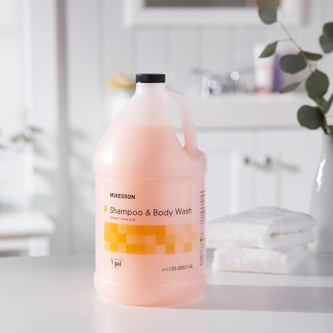 McKesson Body Wash and Shampoo, Apricot Scent, 1 gal | Bulk Refill Full Body Wash with Aloe