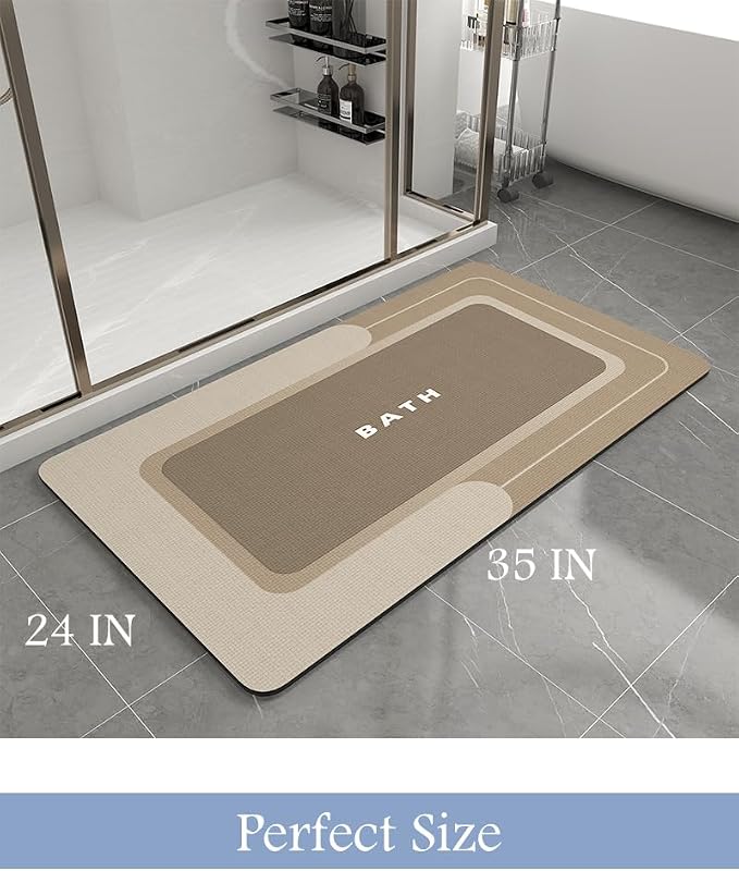 MontVoo Bath Mat-Bathroom Mat Rug Non Slip Super Absorbent Stain Resistant Quick Dry Thin Bathroom Rug-Bath Mats for Bathroom Floor Bathtub Vanity-Bathmat Bath Rug Easy Care-24"x35",Beige