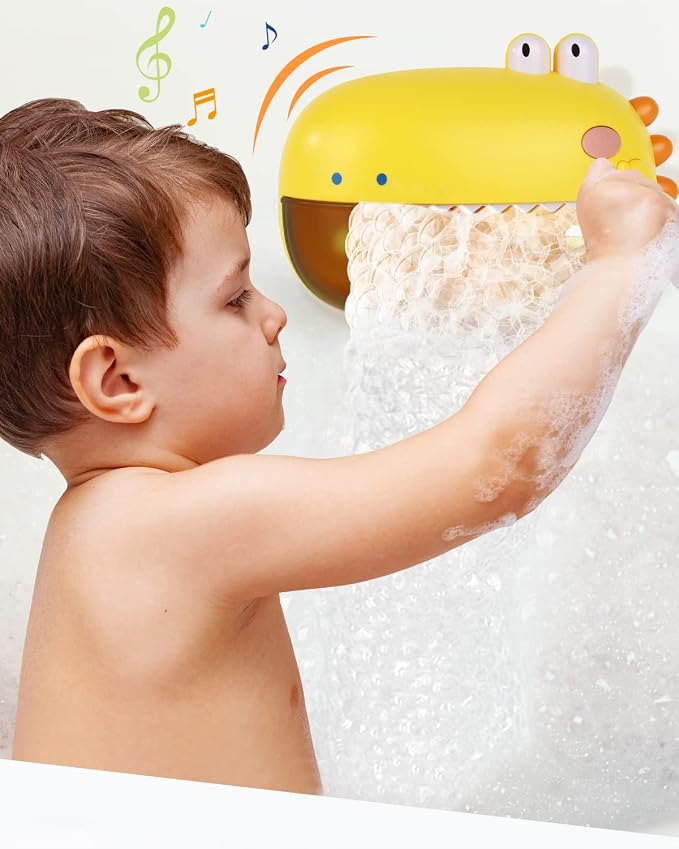 Lehoo Castle Baby Bath Toys, Dinosaur Bath Bubble Machine, Bath Toys for Kids Ages 1-3, Automatic Bathtub Toys Bubble Maker Gifts for Boys Girls, Yellow