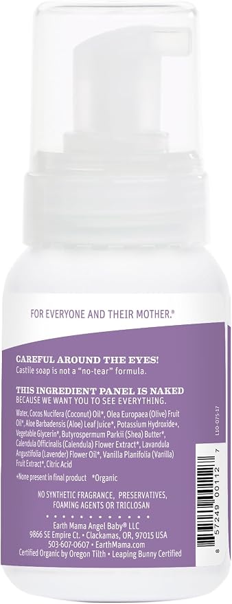 Earth Mama Calming Lavender Baby Wash Liquid Foaming Hand Soap, All-Purpose Lavender Body Wash for Sensitive Skin, Castile Soap with Coconut Oil, Shea Butter, Calendula, & Aloe, 5.3 Fl Oz (Pack of 2)