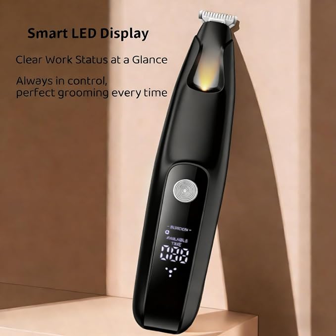 Ultra-Low Noise Dog Paw Trimmer,18mm Wide Blade Paw Groomer with LED Light,USB Rechargeable Paw Shaver with LED Display for Dogs and Cats Black