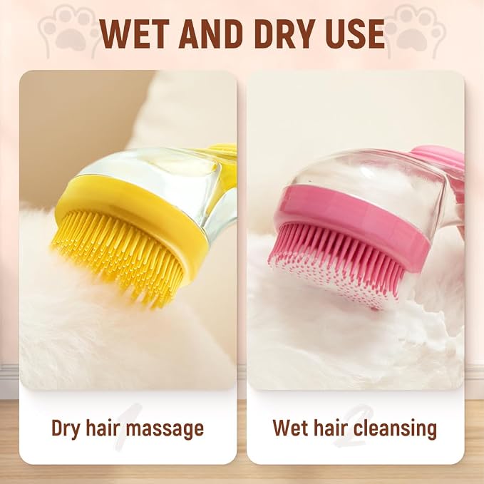 Pet Bath Brush with Shampoo Dispenser, 2025 New Dog Bath Brush Soft Silicone Bristle for Bathing Pets Grooming Massage Brush (Blue)
