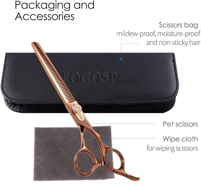 Thinning Shears for Dogs Grooming 7'' Professional Double Sided Dog Thinning Scissors 48 Teeth Blender Shears 25% Thinning Rate Japan 440C(Bronze)