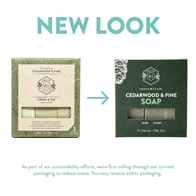 Crate 61 Organics, Handmade in Canada, Plant Based Cold Process Natural Bar Soap For Face And Body, With Premium Essential Oils, For Men And Women 3 Pack (Cedarwood Pine)