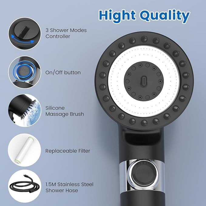 Filtered Shower Head with Handheld, High Pressure 4 Spray Showerhead with Filters & Upgraded Anti-clog Nozzles for Hard Water -Remove Chlorine, Reduce Dry Itchy Skin -ON/OFF Switch for Pet Bath