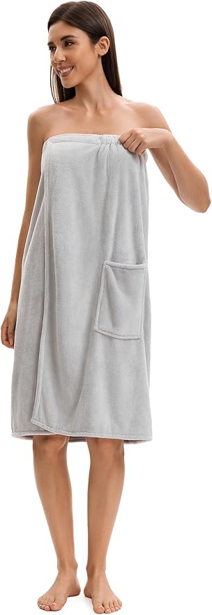 Towel Wrap For Women After Shower,Plush Bath Robe Female,Sauna Spa Wrap Around Towels With Pockets